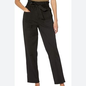 Genius Garb Black gathered tie waist Pants Belted Cotton Pants Size 10 High Rise